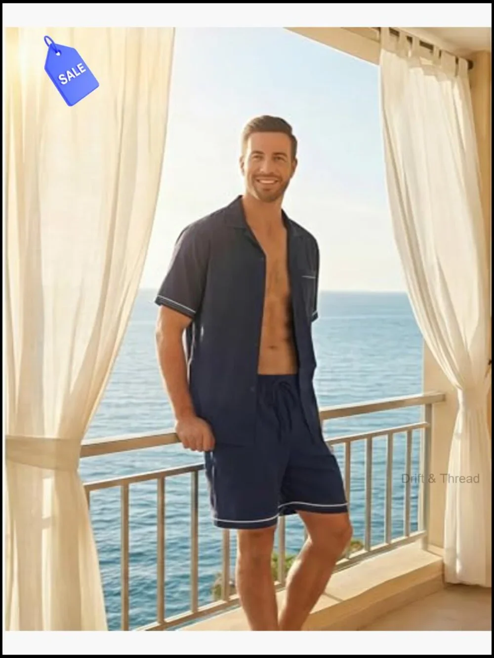 Men's Short Sleeve Pajama Set 2-Piece Loungewear with Pockets